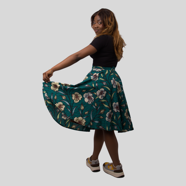 EMERALD GREEN FLORAL SKIRT