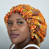 Binwie Orange_Brown Sleep Cap, Ankara Hair Bonnet with Satin Lining
