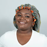 Binwie Orange_ black_ yellow Sleep Cap, Ankara Hair Bonnet with Satin Lining