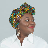 Ngelo Brown_White_Turquoise Ankara Headwrap