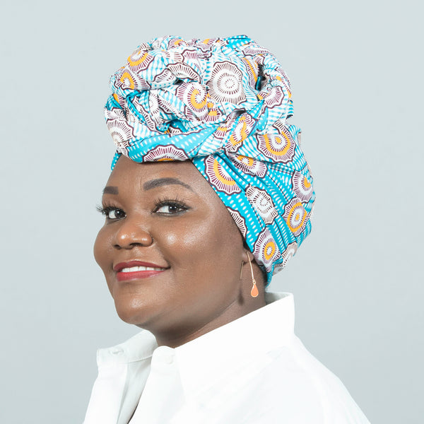 Ngelo White_Turquoise_Yellow Ankara Headwrap