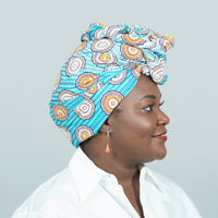 Ngelo White_Turquoise_Yellow Ankara Headwrap